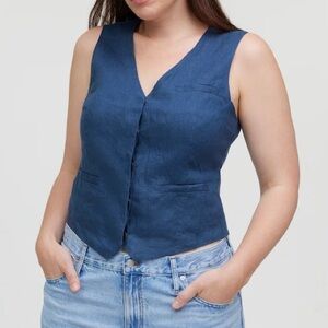 Madewell Blue Single-Breasted Vest in 100% Linen Size 6 NWT